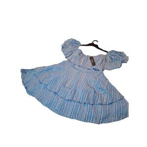 Lulus Blue Off Shoulder Ruffle Dress Women Size S tiered Flowy Mini Dress Nwt